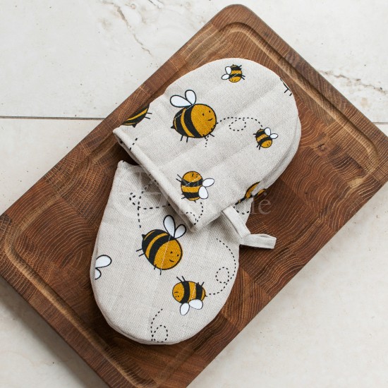 Colourful half-linen pot holder "Bees"